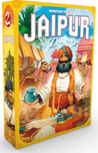 Jaipur board game market row with trading cards laid out for two players
