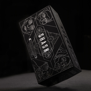 The sleek black and silver box for Shasn, the Indian political strategy board game